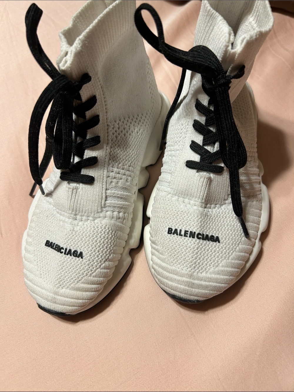 Balenciaga White Knit Speed Sock Trainers with Black Laces